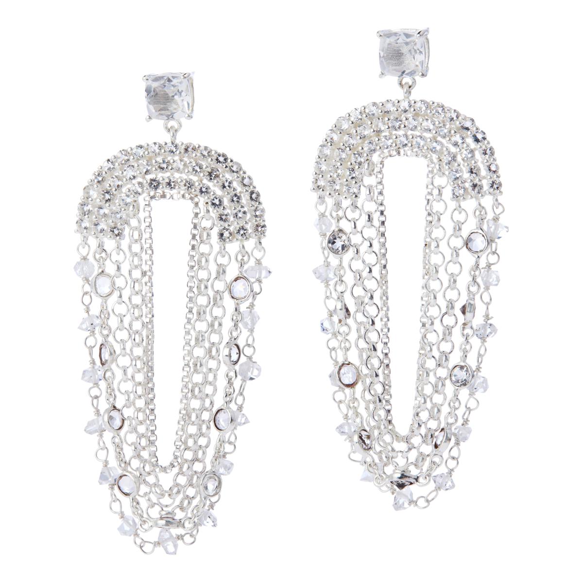 Herkimer Mines Silvertone "Diamond" Quartz Chandelier Earrings, 2-1/2"