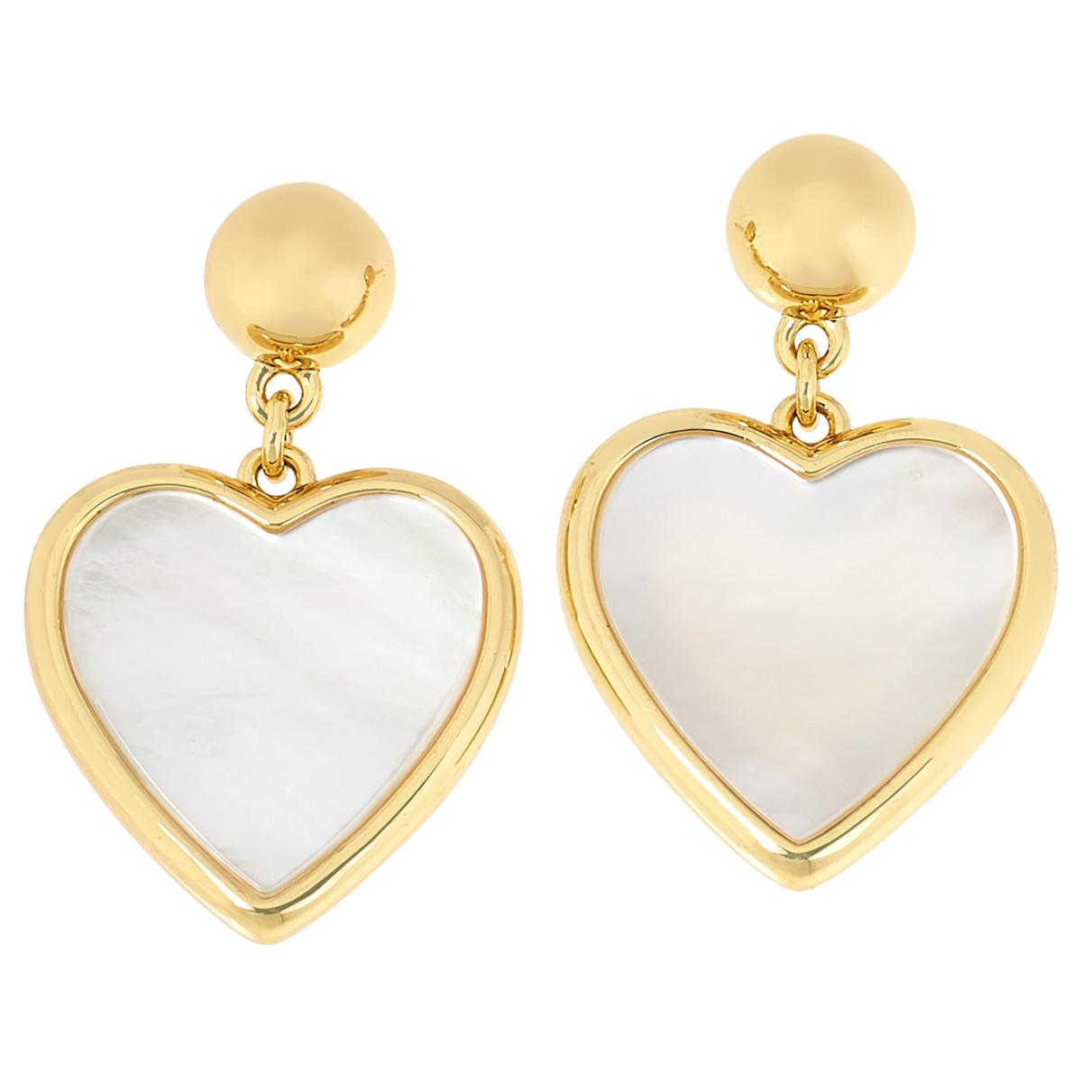 HSN Goldtone Heart-shape Mother-of-Pearl Drop Earrings. 1"