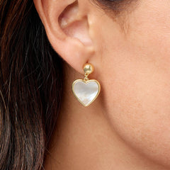 HSN Goldtone Heart-shape Mother-of-Pearl Drop Earrings. 1"