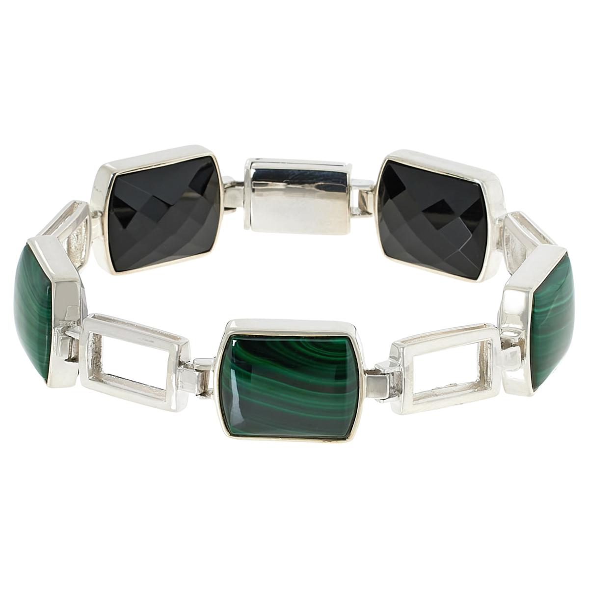 Jay King Sterling Silver Malachite & Black Chalcedony Reversible Link Bracelet,