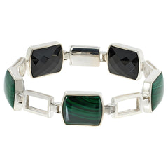 Jay King Sterling Silver Malachite & Black Chalcedony Reversible Link Bracelet, 7-1/4"