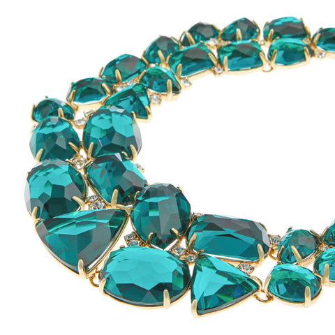 Heidi Daus "Bella Veneto" Green Glass and Crystal Collar Necklace, 13-1/2"