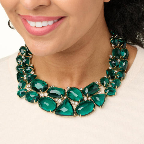 Heidi Daus "Bella Veneto" Green Glass and Crystal Collar Necklace, 13-1/2"