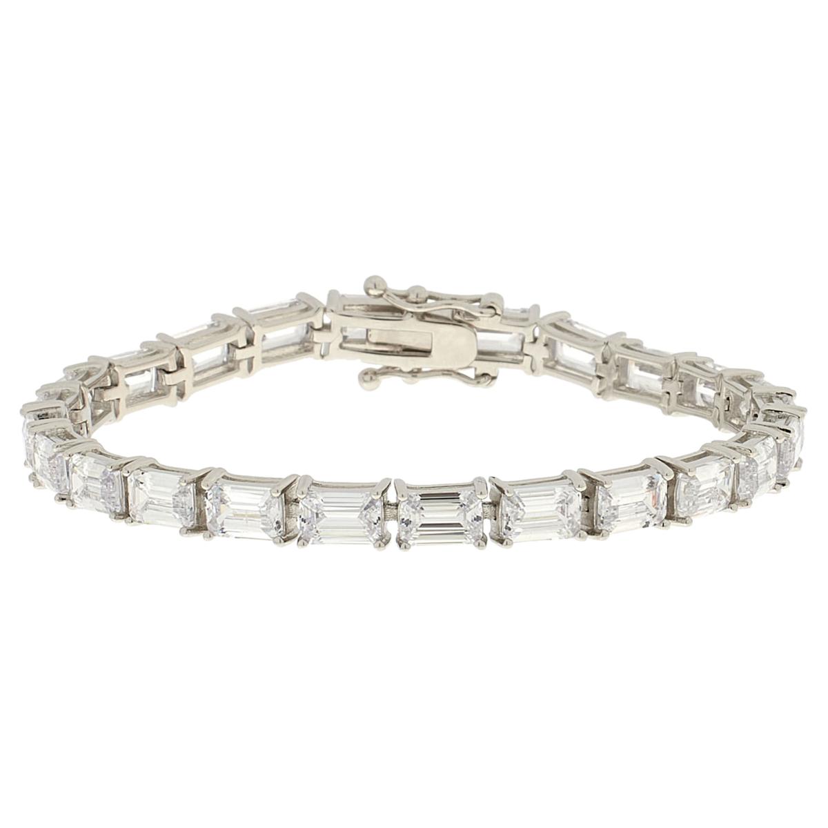 Absolute Sterling Silver Baguette Cubic Zirconia Tennis Bracelet, 7"