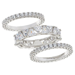 Absolute Sterling Silver Trilliant-Cut Eternity Ring 3-piece Set Ring, Size 6