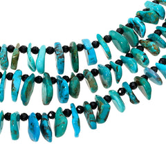 Jay King Sterling Ginkgo Spruce Turquoise & Black Spinel 3-Strand Necklace. 18"