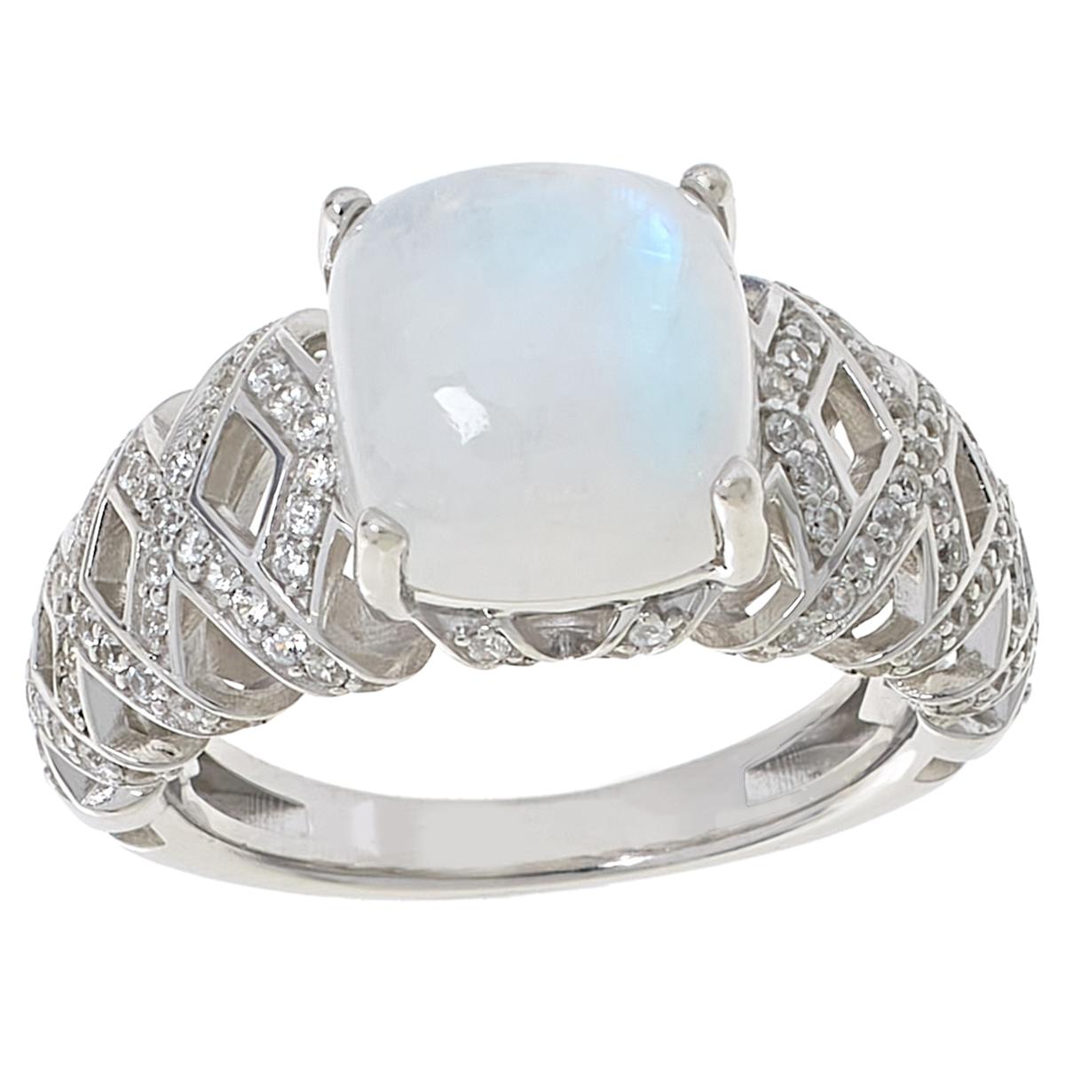 Colleen Lopez Sterling Silver Cushion Moonstone & White Zircon Ring, Size 6