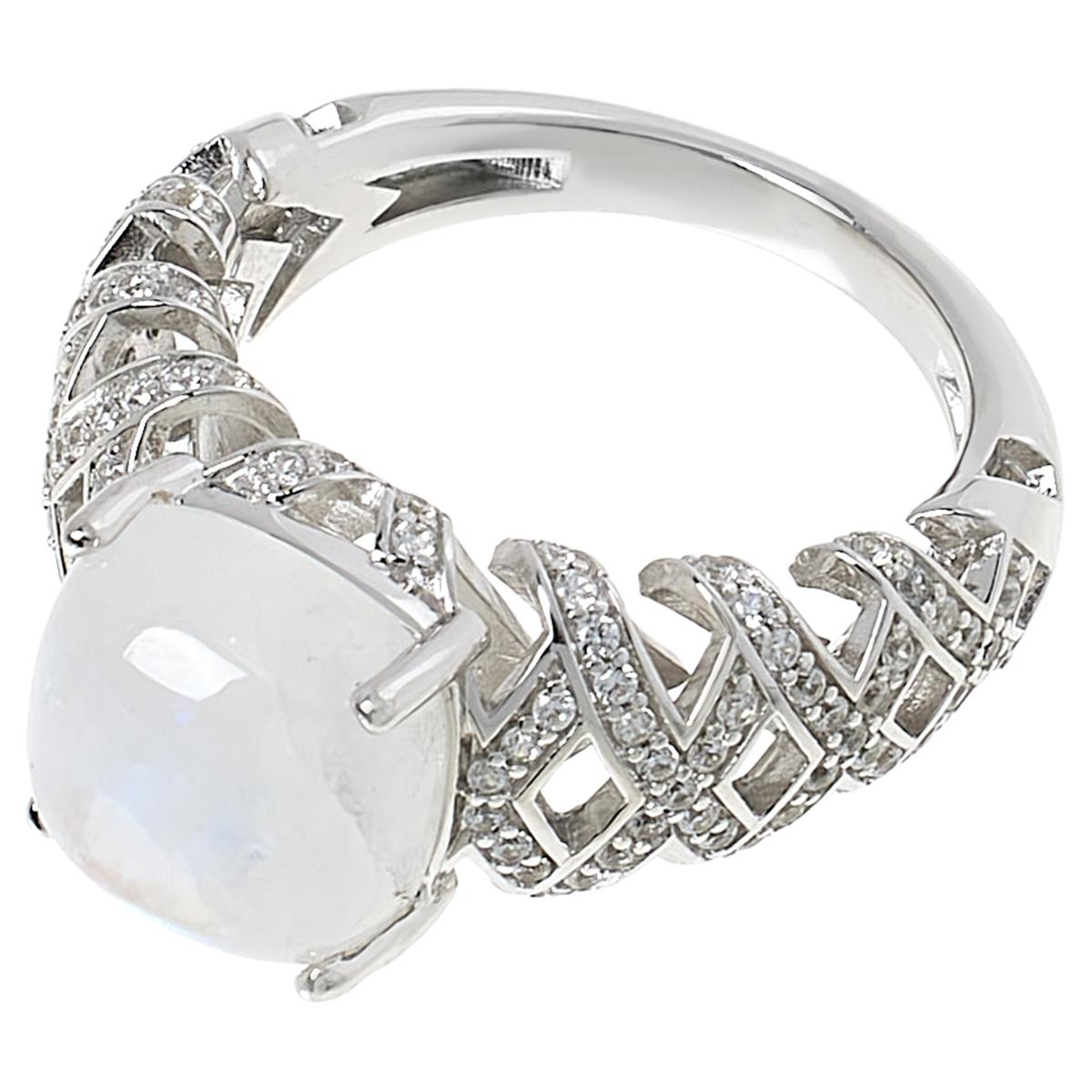 Colleen Lopez Sterling Silver Cushion Moonstone & White Zircon Ring, Size 6