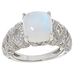 Colleen Lopez Sterling Silver Cushion Moonstone & White Zircon Ring, Size 6