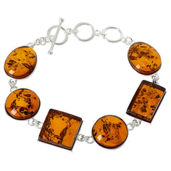 Amber Extraordinaire Sterling Silver Cognac Amber Toggle Bracelet 7-3/4"