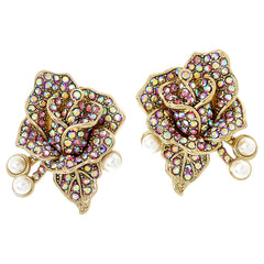 Heidi Daus "J'Adore Rose" Simulated Pearl & Crystal Stud Earrings, 1-1/4"