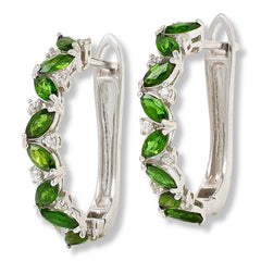 Colleen Lopez Sterling Silver Marquise-Cut Chrome Diopside & White Zircon Hoop Earrings