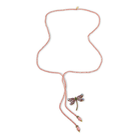 Heidi Daus Dragonfly Pink Crystal Beaded Lariat Necklace & Pin Set