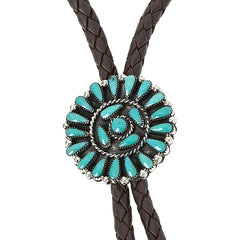 Chaco Canyon Sterling Silver Zuni Campitos Turquoise Cluster Leather Bolo Necklace, 52"