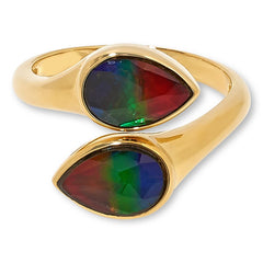 HSN Sterling Silver Goldclad Pear-Shape Ammolite 2-Stone Bypass Ring, Size 6