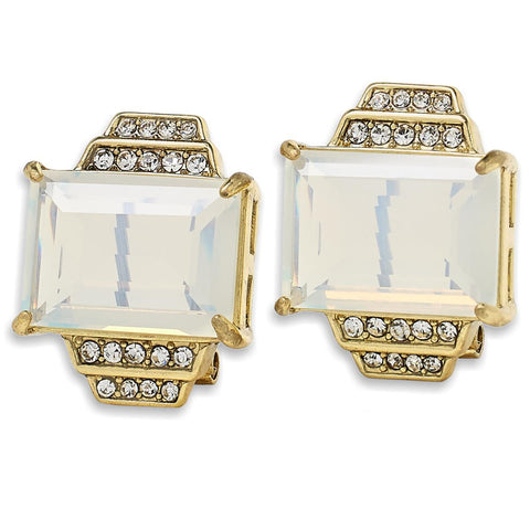 Heidi Daus "Rock Ensemble" White Rectangular Stone and Crystal Stud Earrings, 1"