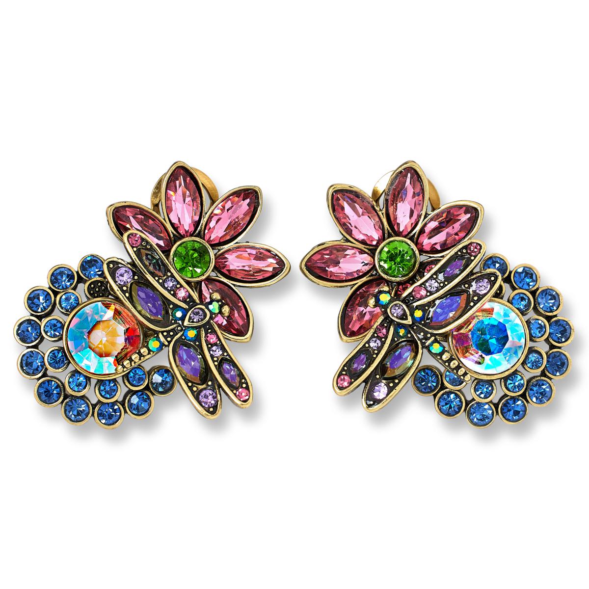 Heidi Daus "Demoiselle" Blue Rose Crystal Dragonfly Earrings, Omega