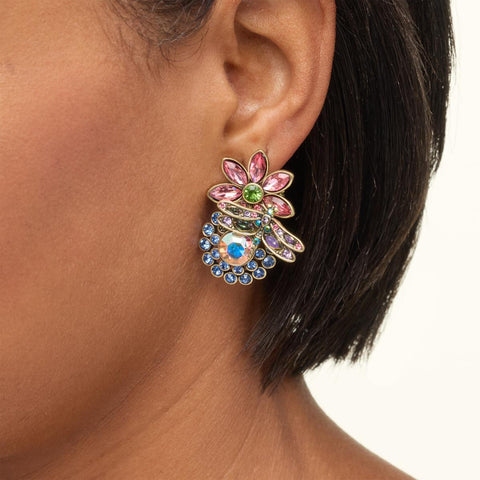 Heidi Daus "Demoiselle" Blue Rose Crystal Dragonfly Earrings, Omega