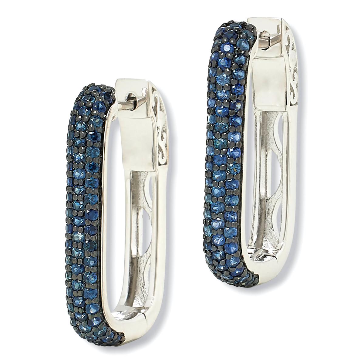 Colleen Lopez Sterling Silver PavÃ© Blue Sapphire Paperclip Link Hoop Earrings, 1"