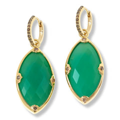 Rarities Sterling Silver Goldclad Green Chalcedony & Champagne Diamond Marquise Drop Earrings, 1-3/4"