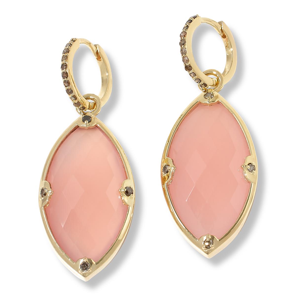 Rarities Sterling Silver Goldclad Pink Chalcedony & Champagne Diamond Marquise Drop Earrings, 1-3/4"