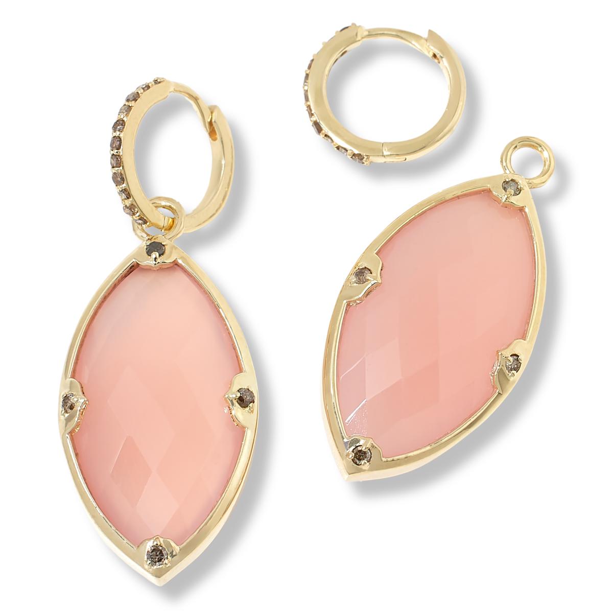 Rarities Sterling Silver Goldclad Pink Chalcedony & Champagne Diamond Marquise Drop Earrings, 1-3/4"