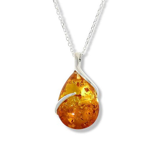 Amber Extraordinaire Sterling Silver Pear Ombré Stone Pendant