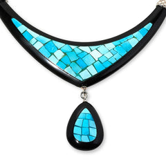 Jay King Sleeping Beauty Turquoise Inlay & Black Stone Necklace, 18"