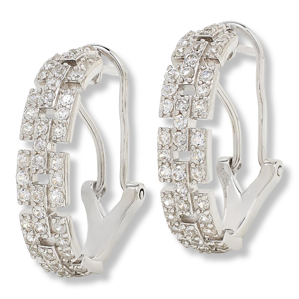 Colleen Lopez Sterling Silver White Zircon Woven Link Earrings, 1"