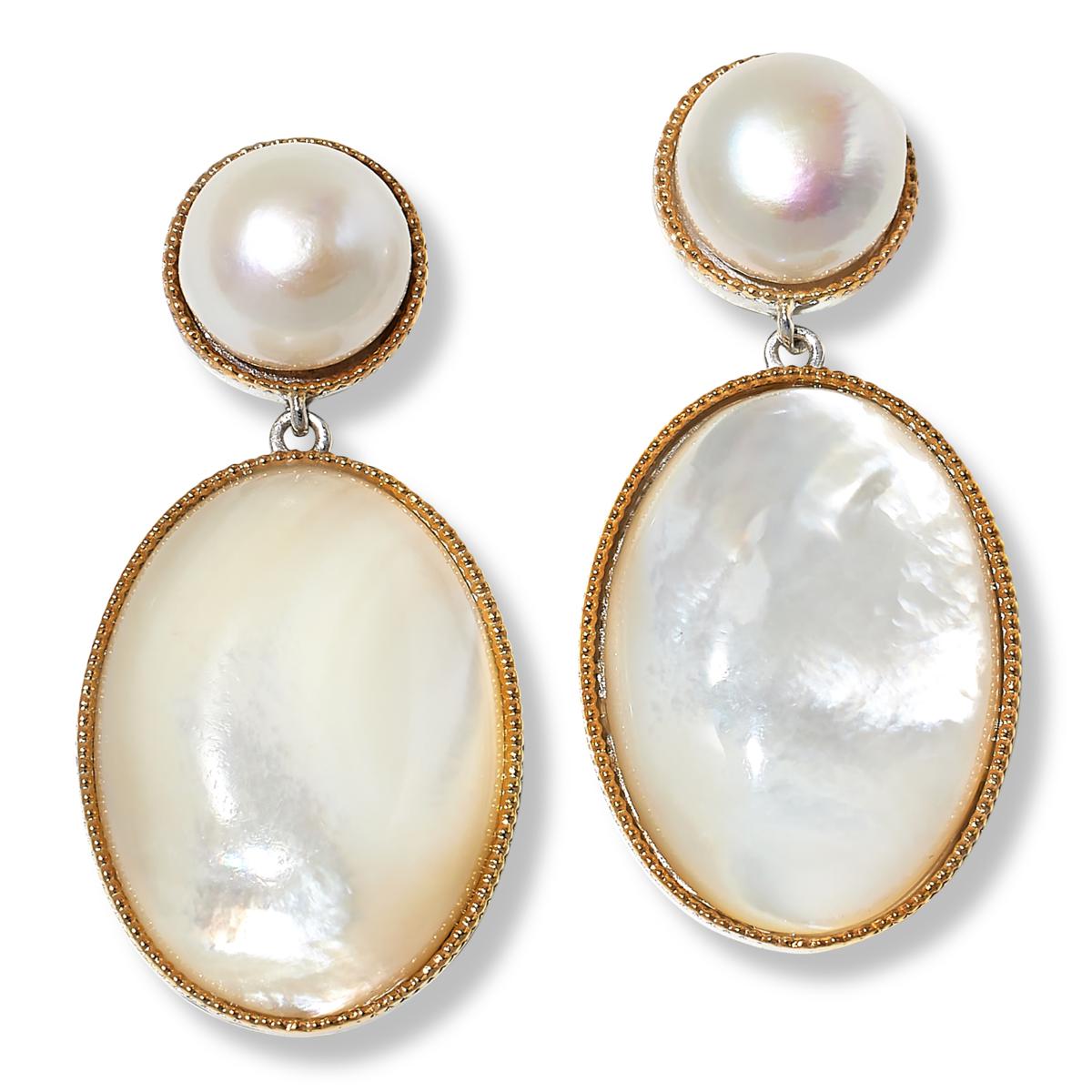 Colleen Lopez Sterling Silver Cultured Pearl and Mother-of-Pearl Oval Drop Earrings, 2"