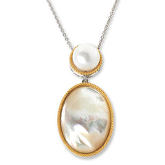 Colleen Lopez Sterling Silver Cultured Pearl & Mother-of-Pearl Oval Pendant Neckalce, 18"