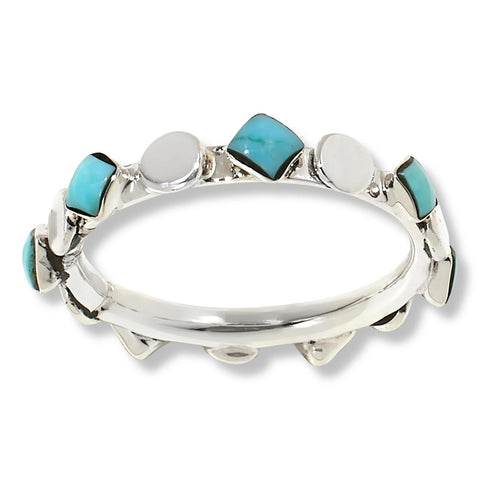 Chaco Canyon Campitos Turquoise Sterling Silver Square Stack Ring Size 8