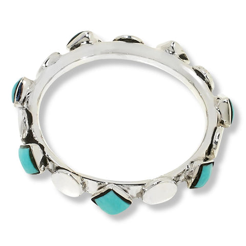 Chaco Canyon Campitos Turquoise Sterling Silver Square Stack Ring Size 8