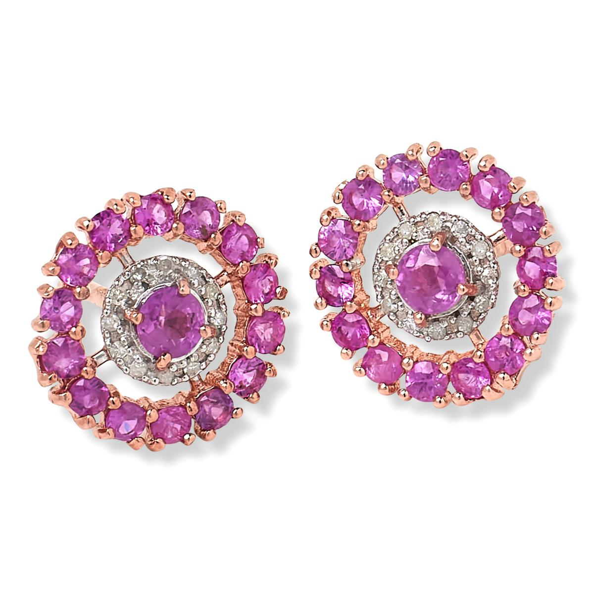 Colleen Lopez Sterling Silver Pink Sapphire & Diamond Round Stud Earrings