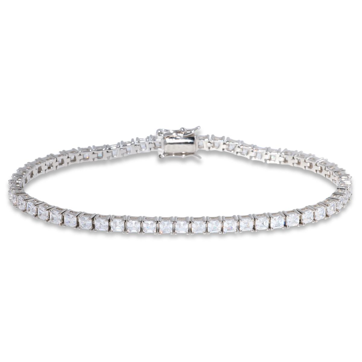 Absolute Sterling Silver 3mm Asscher-Cut Tennis Bracelet, 7-1/4"