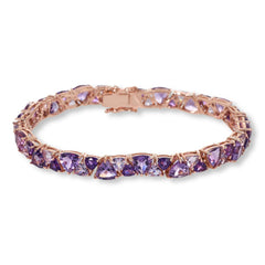 Colleen Lopez Sterling Silver Roseclad Trilliant Amethyst  Line Bracelet, 7"