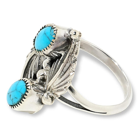 Chaco Canyon Sterling Silver Sleeping Beauty Turquoise 2-Stone Ring Size 10