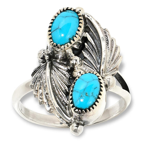 Chaco Canyon Sterling Silver Sleeping Beauty Turquoise 2-Stone Ring Size 10