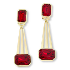 Heidi Daus Sunray Goldtone Octagonal Red Stone Drop Earrings, 3"