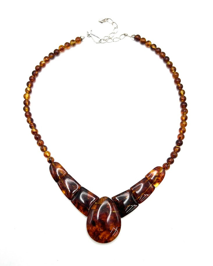 Jay King Sterling Silver Multicolor Beaded Amber Bib Statement Necklace 18"