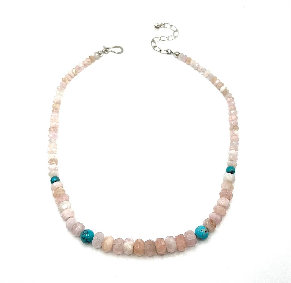 Jay King Rose Quartz & Turquoise Beaded Sterling Silver Necklace 18"