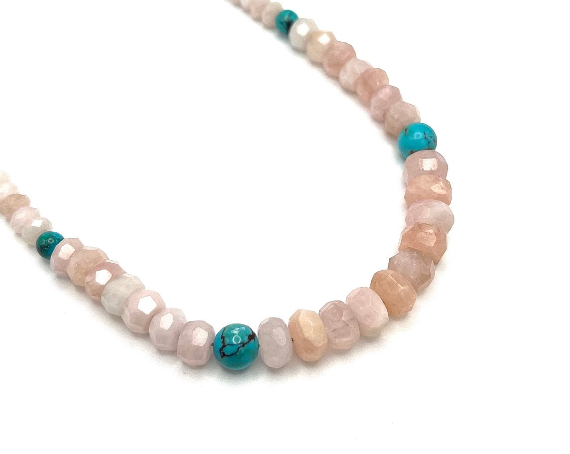 Jay King Rose Quartz & Turquoise Beaded Sterling Silver Necklace 18"