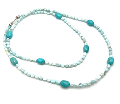 Jay King Blue Aragonite & Turquoise Beaded Sterling Silver Necklace 36"