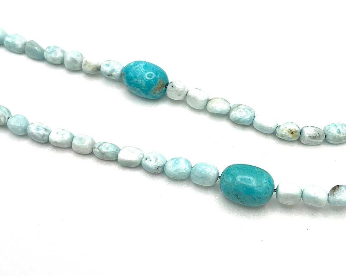 Jay King Blue Aragonite & Turquoise Beaded Sterling Silver Necklace 36"