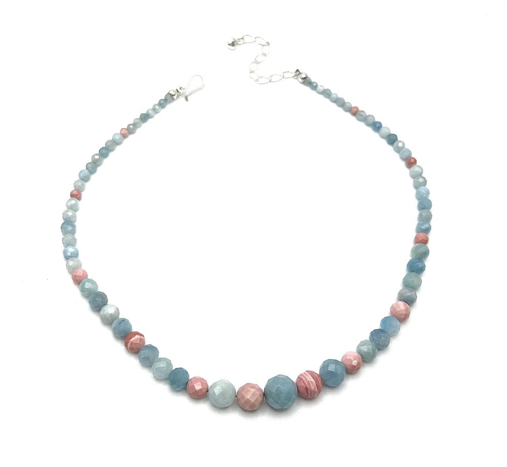 Jay King Aquamarine & Pink Opal Beaded Sterling Silver Necklace 18"