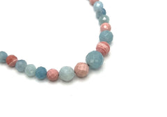 Jay King Aquamarine & Pink Opal Beaded Sterling Silver Necklace 18"