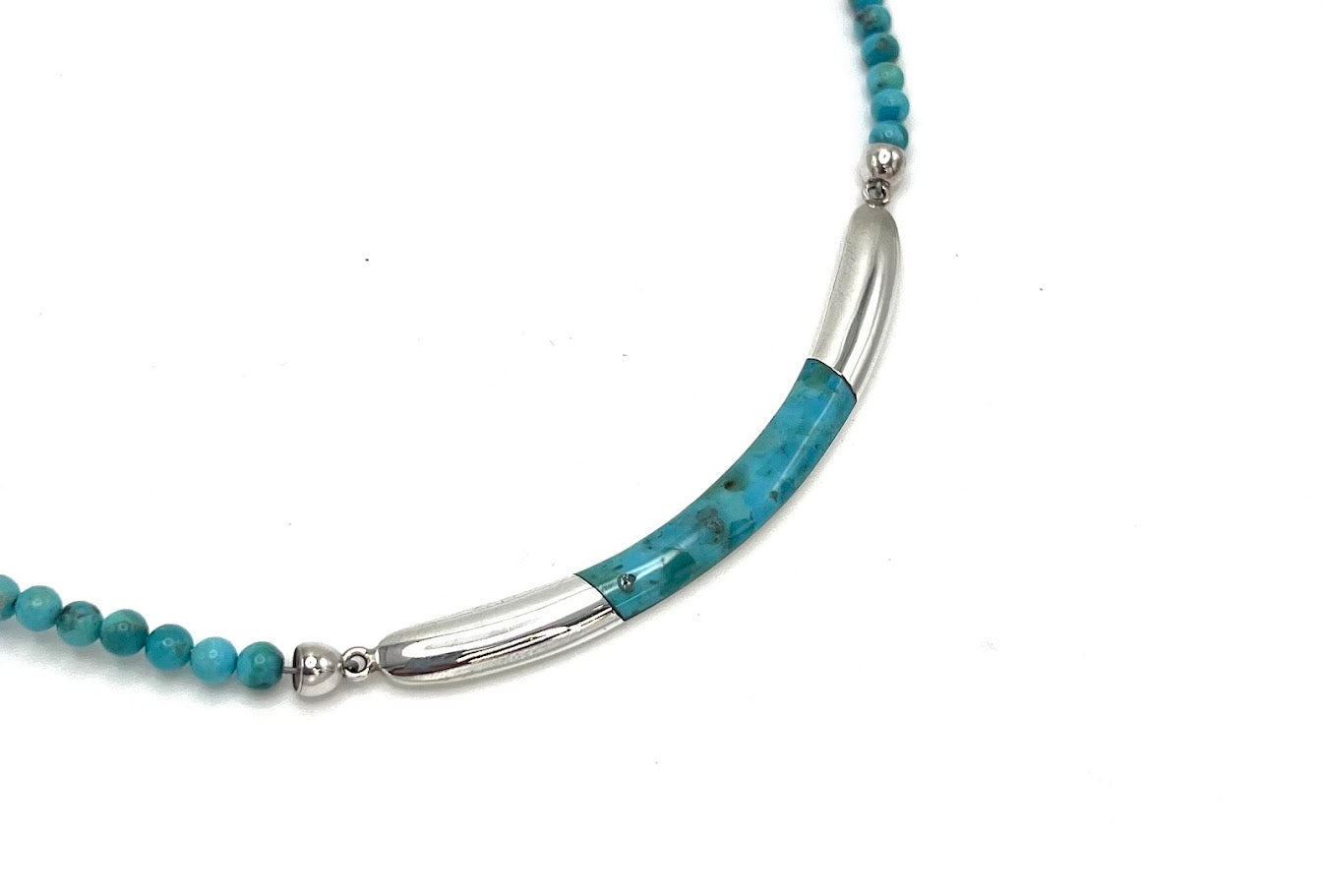 Jay King Blue Turquoise Sterling Silver Bar Beaded Necklace 18"