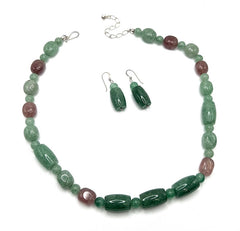 Jay King Green & Strawberry Quartz Sterling Silver Necklace & Earring Set 20"