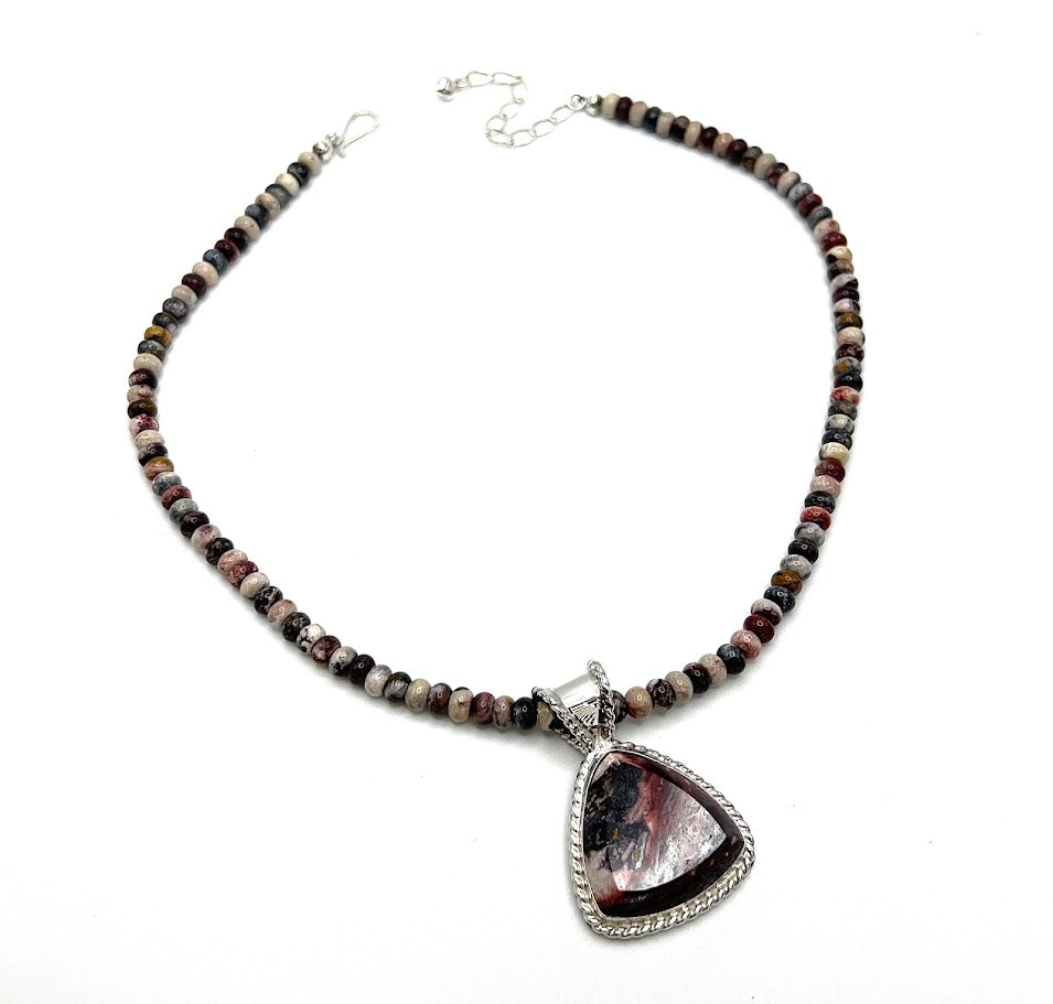 Jay King Indian Blanket Stone Sterling Silver Beaded Necklace 18"