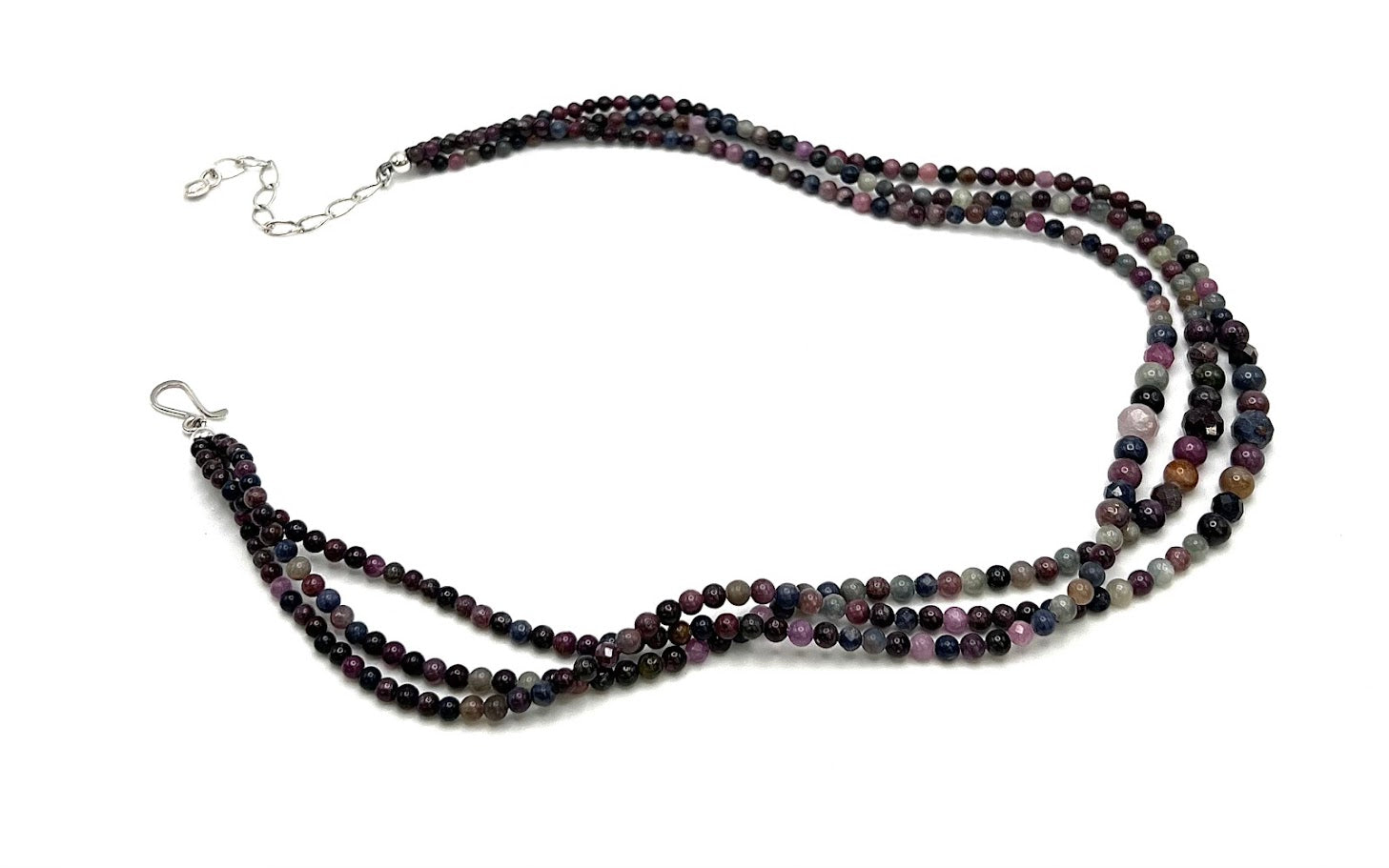 Jay King Colors of Sapphire 3-Strand Beaded Sterling Silver Necklace 18"